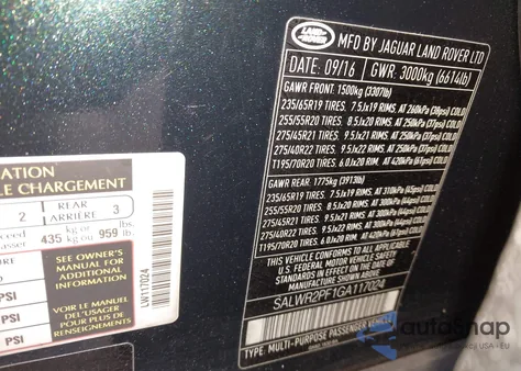 2016 Land Rover Range Rover Sport 3.0L V6 Supercharged Hse z USA, uszkodzony, nr VIN SALWR2PF1GA117024